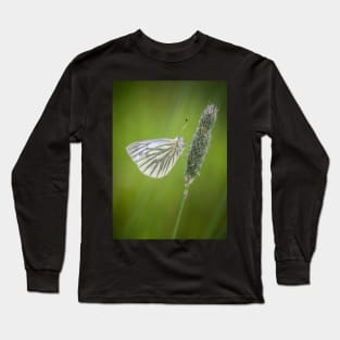 Green-veined White Butterfly on Grass Stalk Long Sleeve T-Shirt